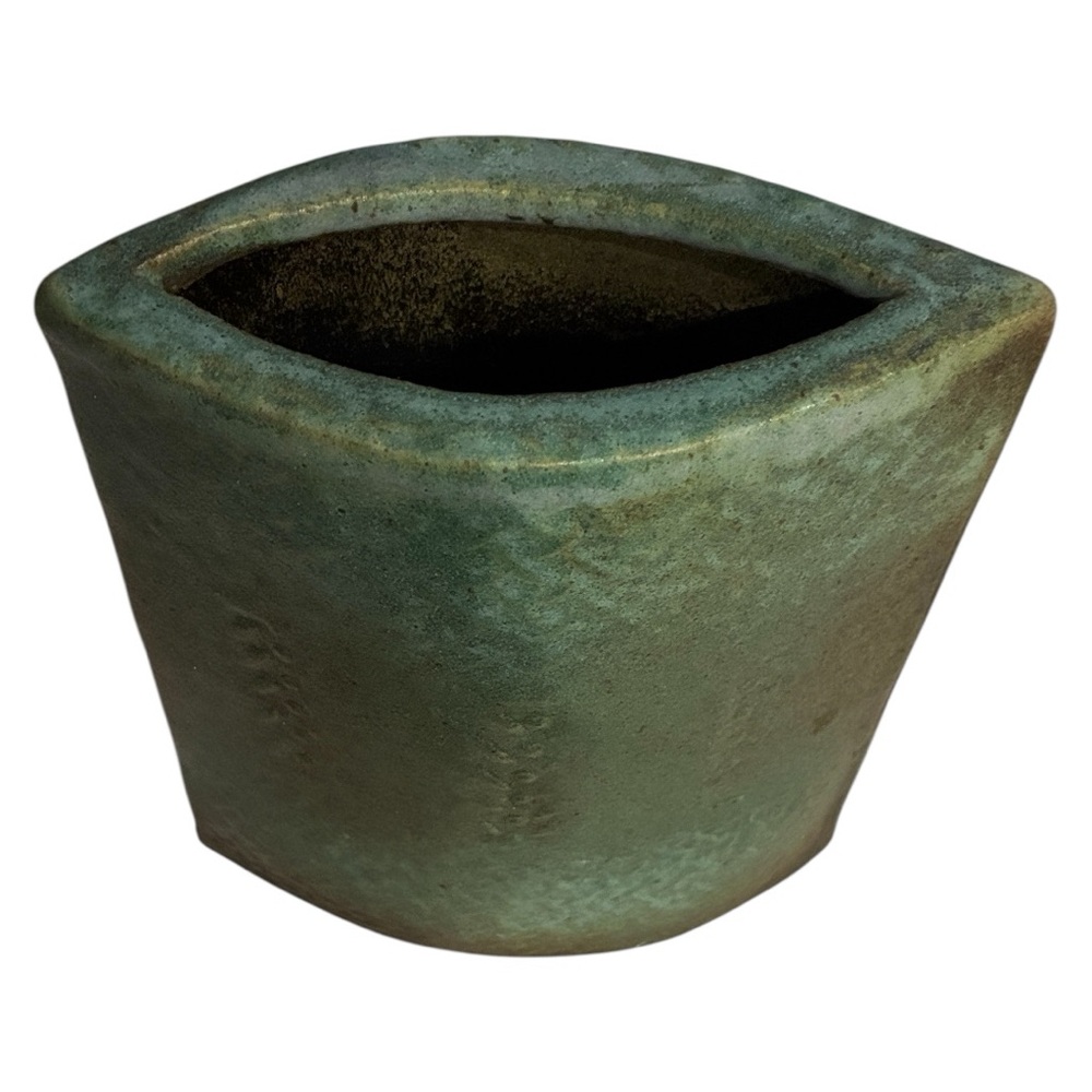 Art Pottery Green Vase W/ Decorative Raised Design Vintage 2004 Signed Vase